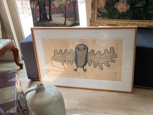 Framed Owl Inuit Stonecutters and Stencil "A Display of Feathers"