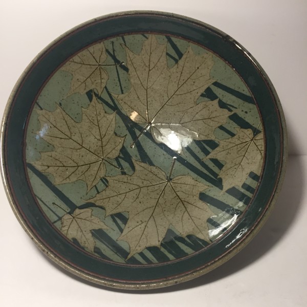hand made art pottery leaf bowl