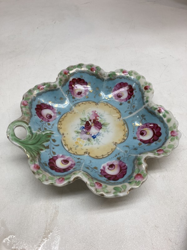 hand decorated blue low dish