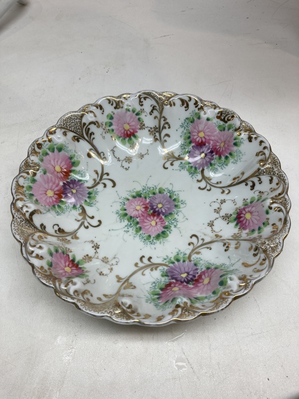 Hand decorated serving plate with pink flowers
