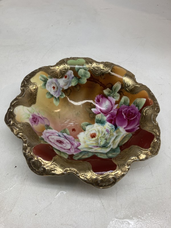 Hand decorated rose painted dish