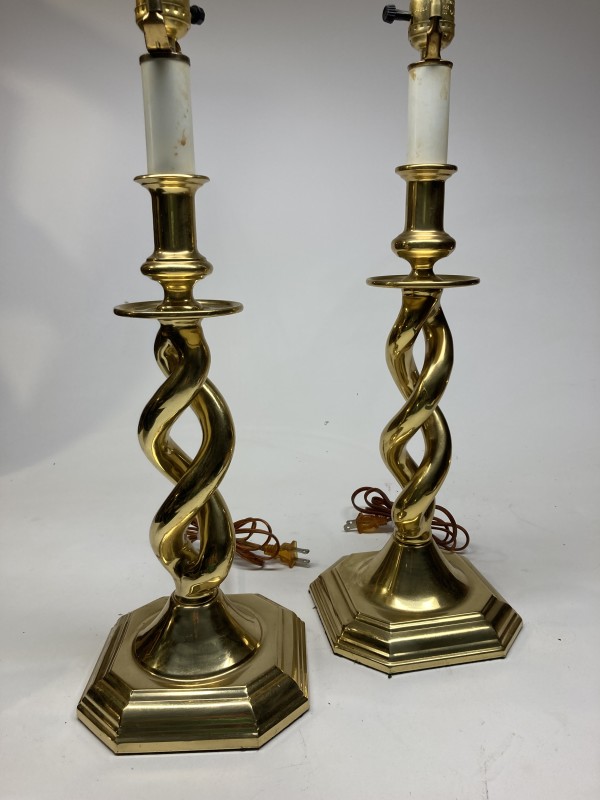 Solid brass barley twisted table lamps