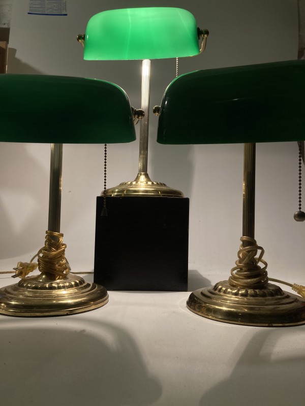 Banker lamp with Emerald glass shade