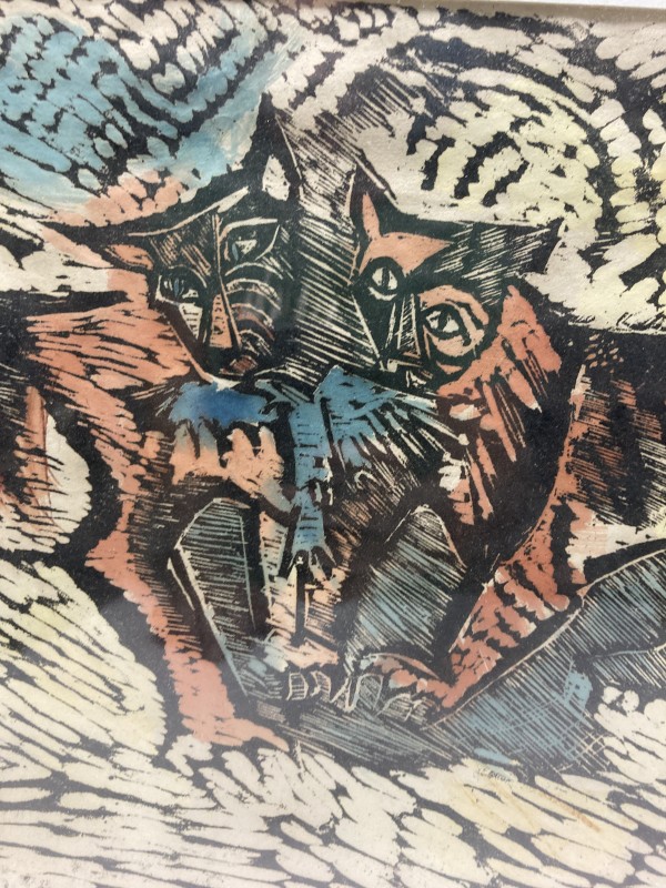 Framed double tiger woodblock