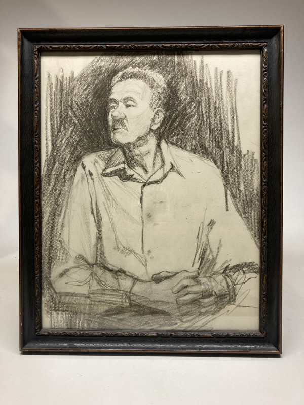 Framed original sketch of man with mustache
