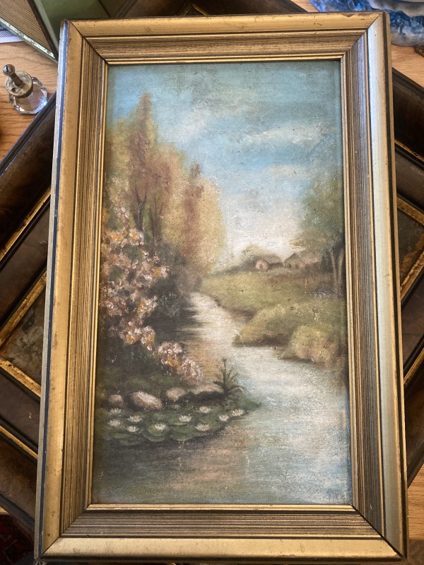 Framed original painting on board of English stream