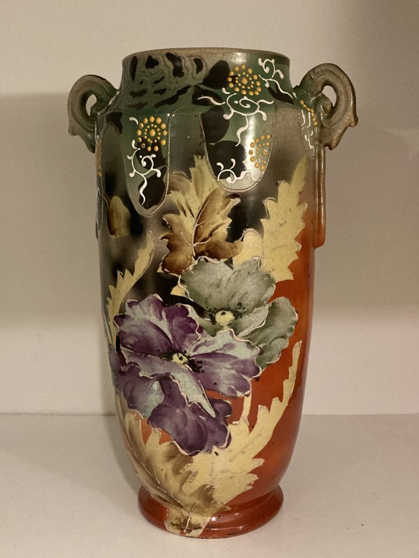 hand painted tall satsuma vase with handles
