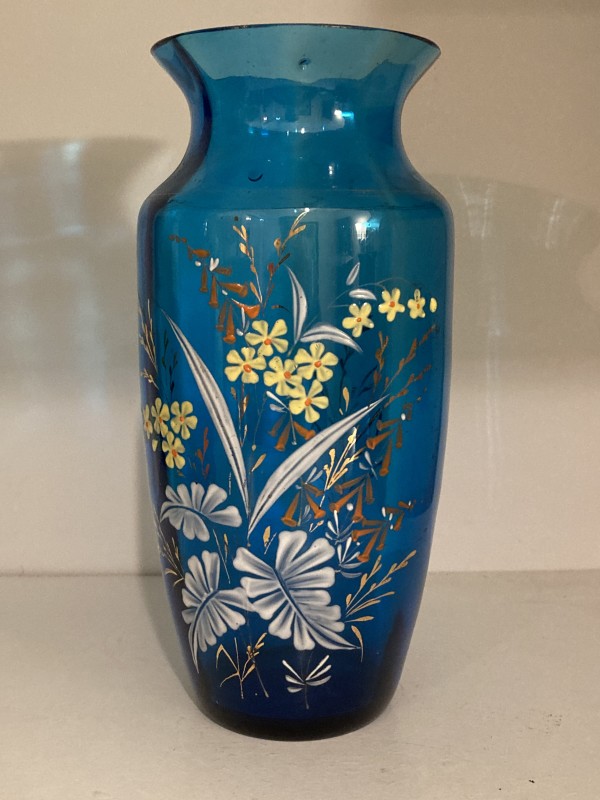 hand painted blue Victorian vase