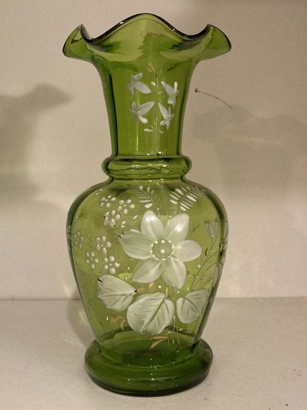 hand painted green Victorian vase