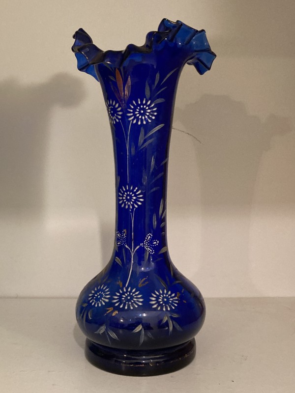 hand painted blue Victorian vase