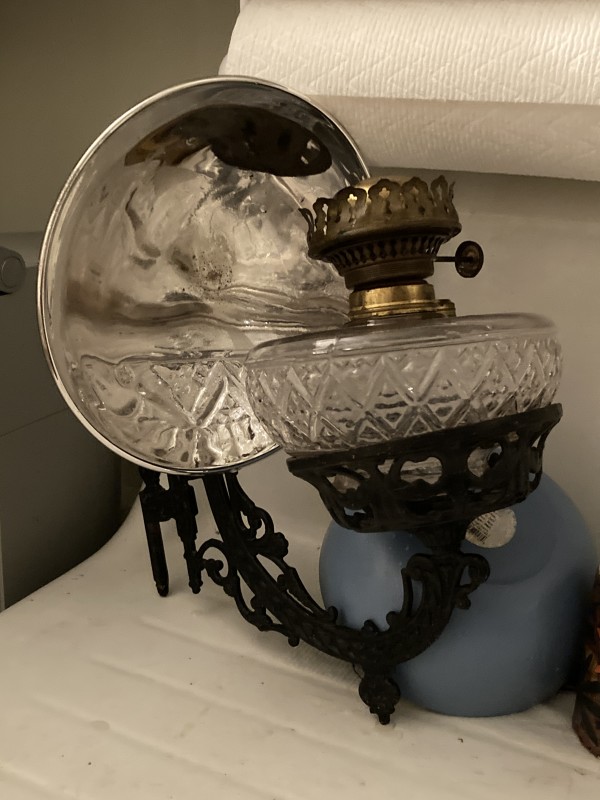 Victorian wall mounted oil lamp with reflector