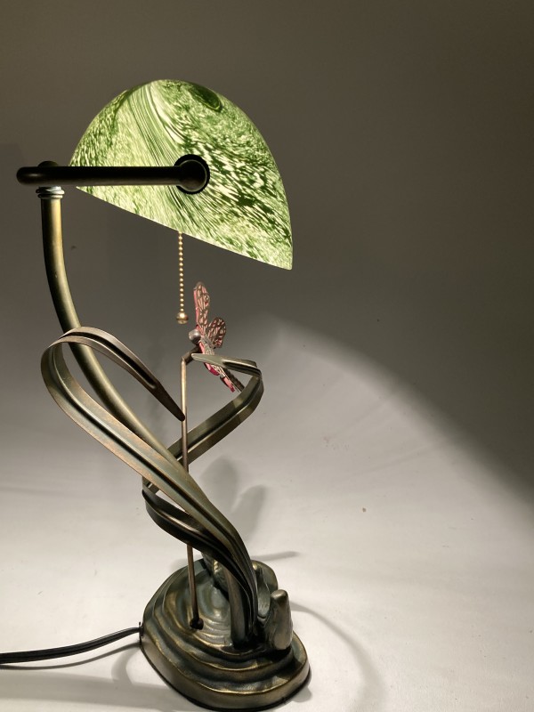Dragonfly artglass bankers lamp
