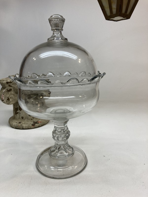 EAPG covered clear glass compote