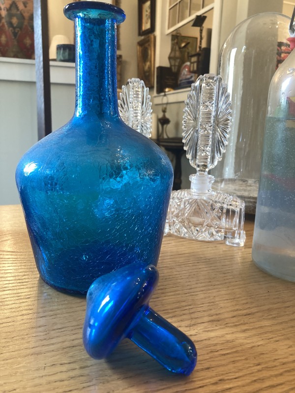 Blue art glass vase with stopper