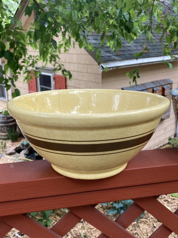 Large cream color with brown stripe mixing bowl