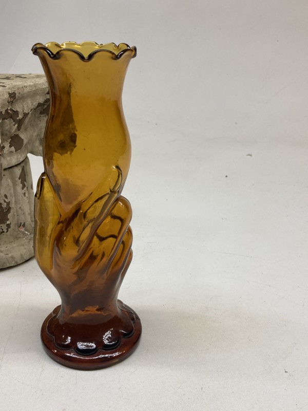 Victorian amber glass hand vase