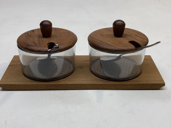 Scandinavian covered containers with teak covers