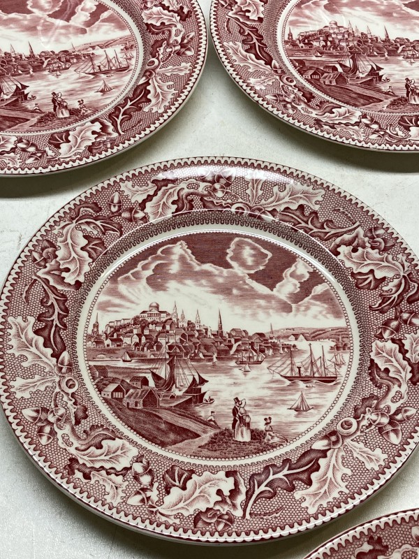 set of 15 red and white dinner plates