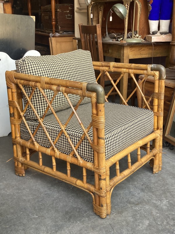 Bamboo chair with upholstered seat cushions