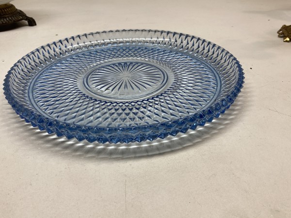 Large blue glass platter