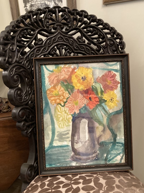 framed Elizabeth Grant  watercolor floral in vase