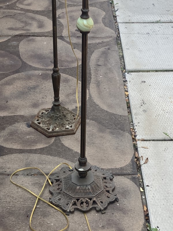 iron floor lamp with akro agate glass ball