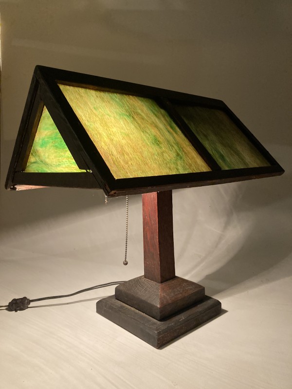 Mission oak double stained glass lamp