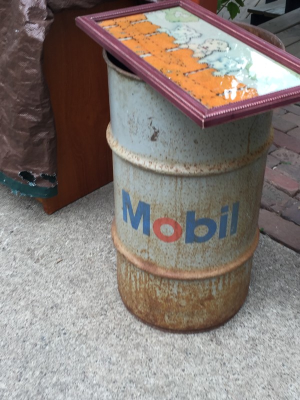 vintage Mobil oil barrel