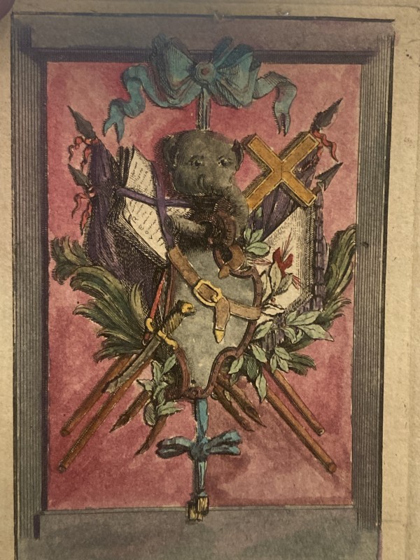 unframed  hand colored family crest watercolor