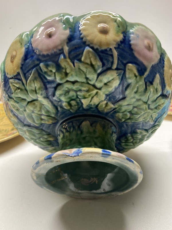 as is floral majolica compote