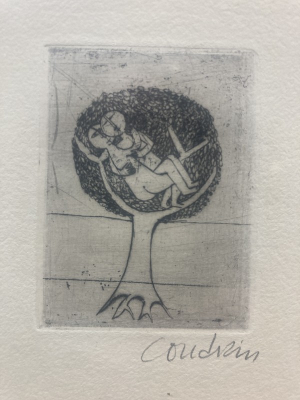 framed engraving of couple in a tree Brigitte Coudrain