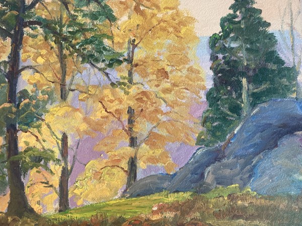 Framed G. T. Carl Olson autumn landscape with rock painting