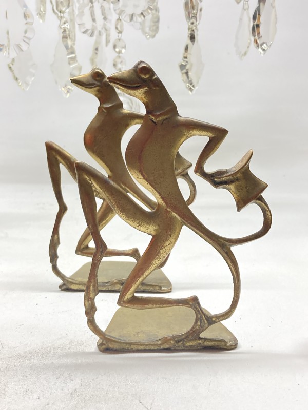 Art Deco dancing brass frog bookends