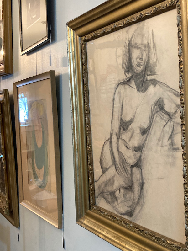 Framed original drawing sketch of a nude woman