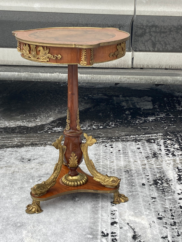 Vintage French style side table with metal dolphin mounts