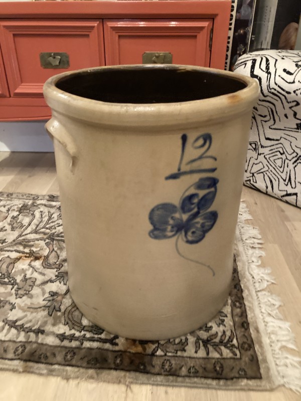 12 gallon butterfly flower salt glaze crock