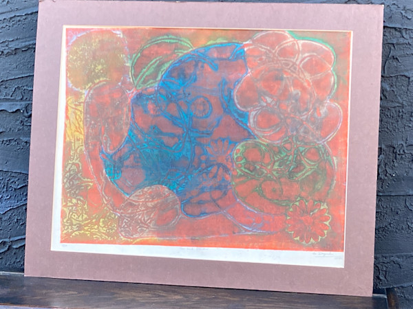 Abstract orange silkscreen by Maria Deguchi