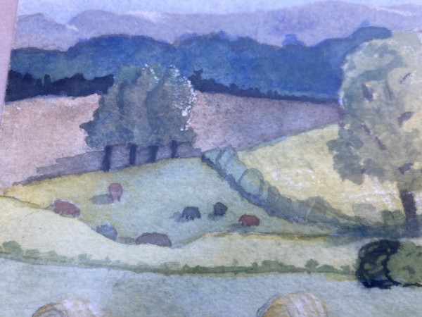 Framed pastoral watercolor