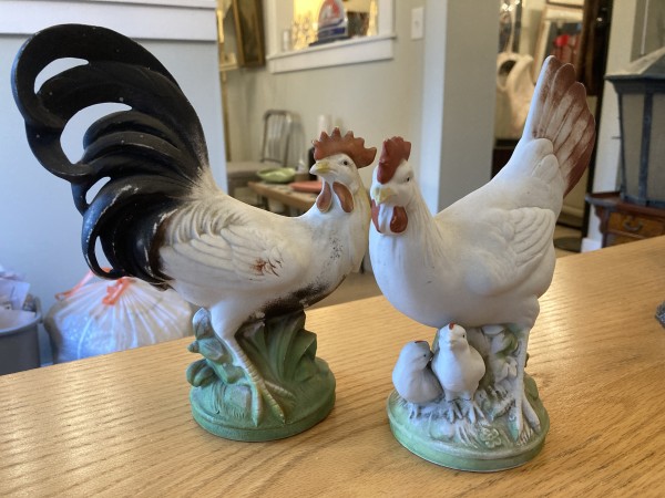 Pair of turn of the century roosters