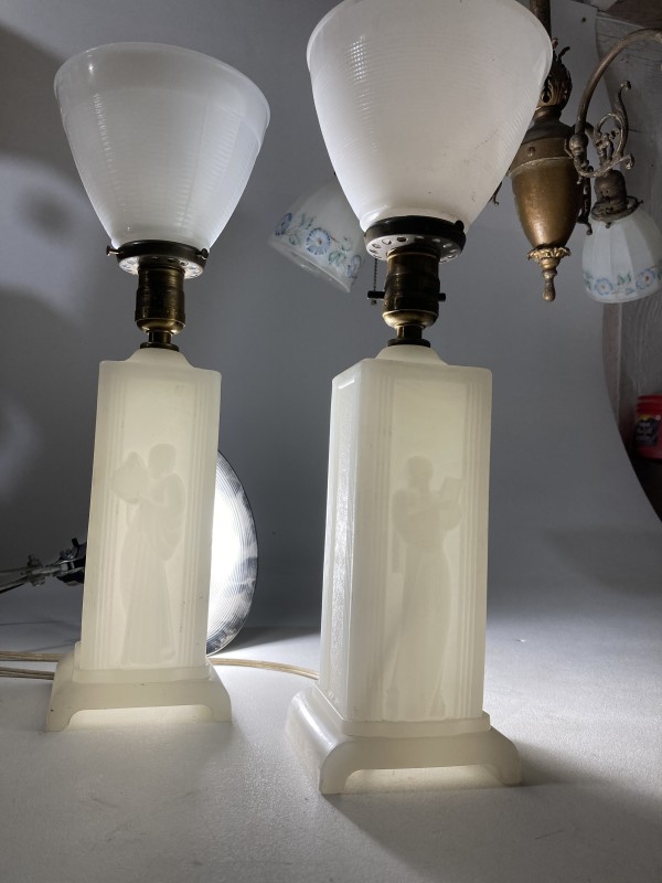 pair of Art Deco white table lamps