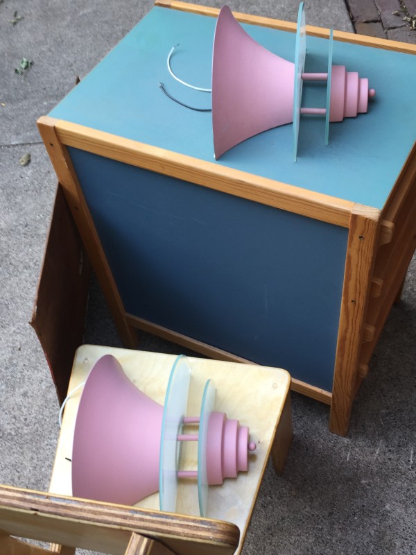 pair of post modern pink wall sconces