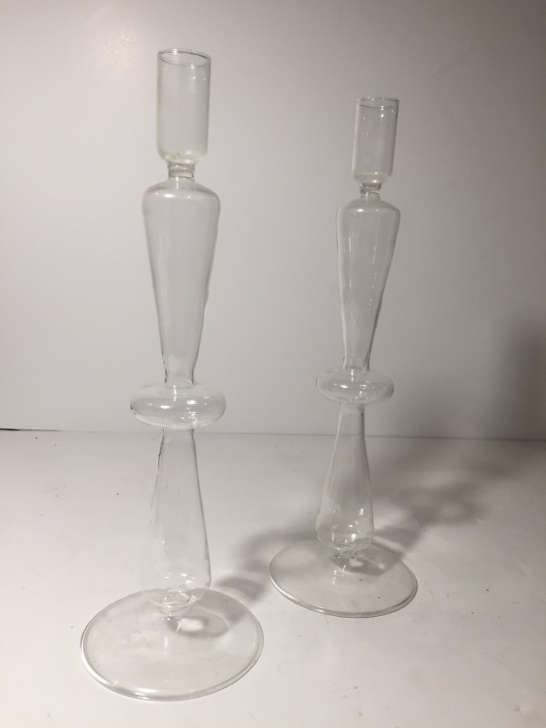 pair of ultra thin art glass candlesticks