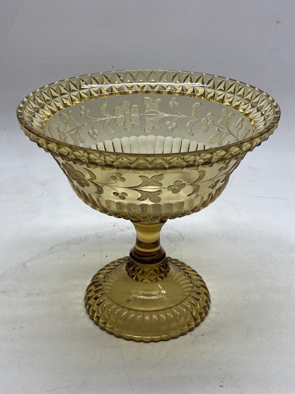 Victorian amber etched compote