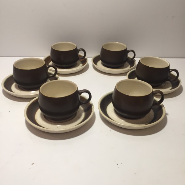 6 English stoneware cups and saucers