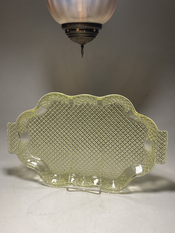 Large Victorian vaseline glass handled platter