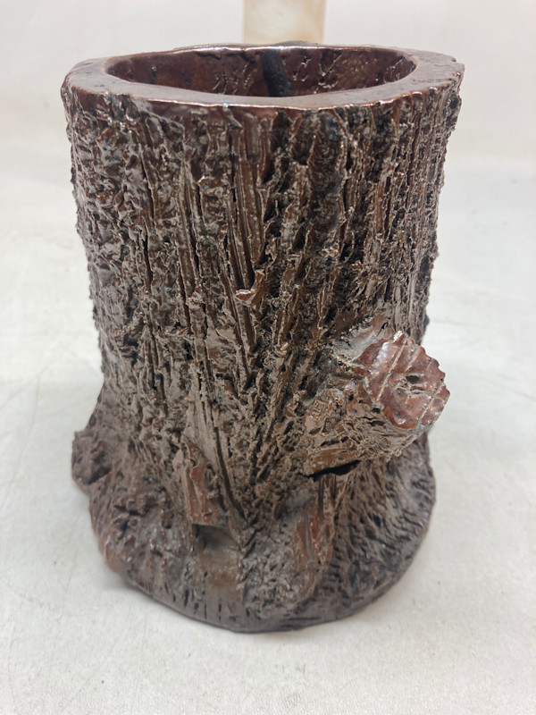 1894 art pottery tree trunk vase