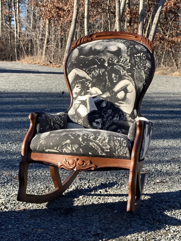 upholstered Victorian walnut rocker