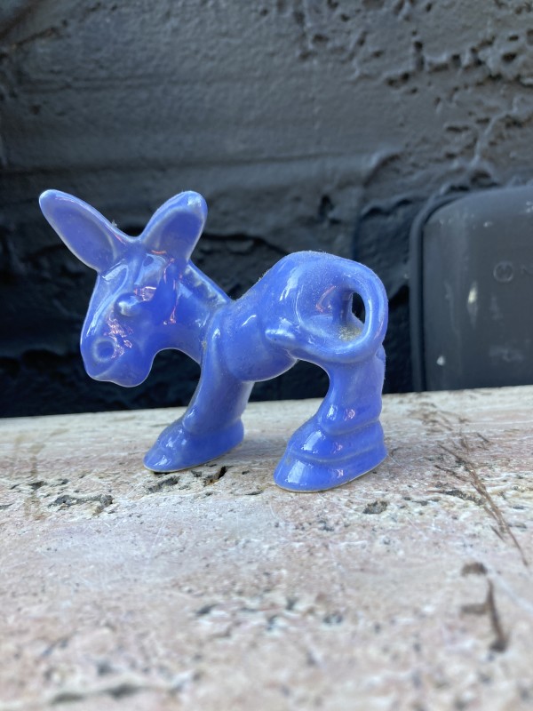 Blue donkey pottery figure