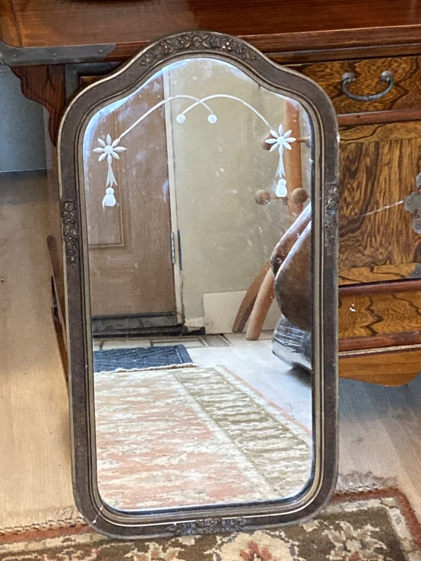 1920's etched glass mirror