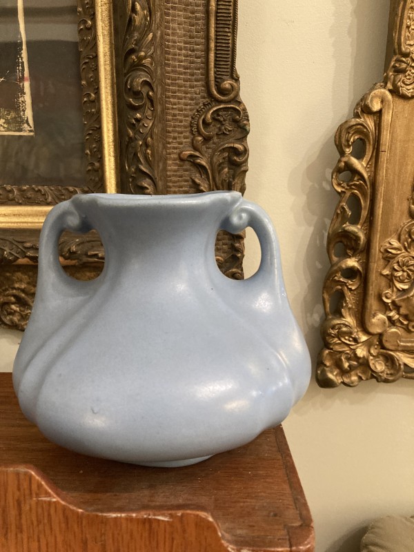 art pottery blue vase with handles